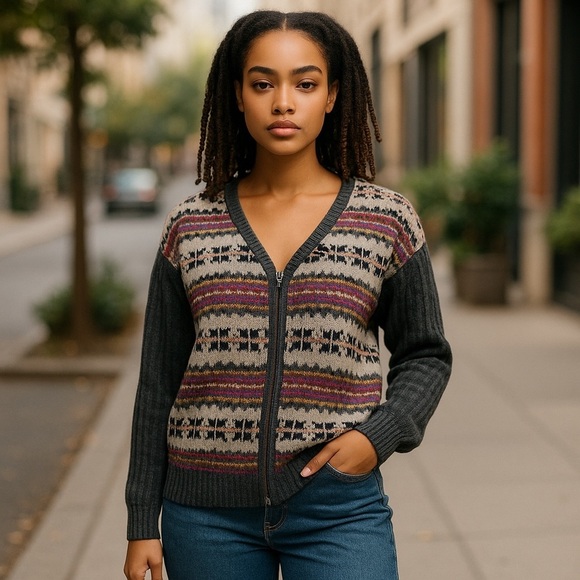 Vintage Northern Reflections Fair Isle Wool Full Zip Cardigan Women’s Size L - Picture 8 of 8